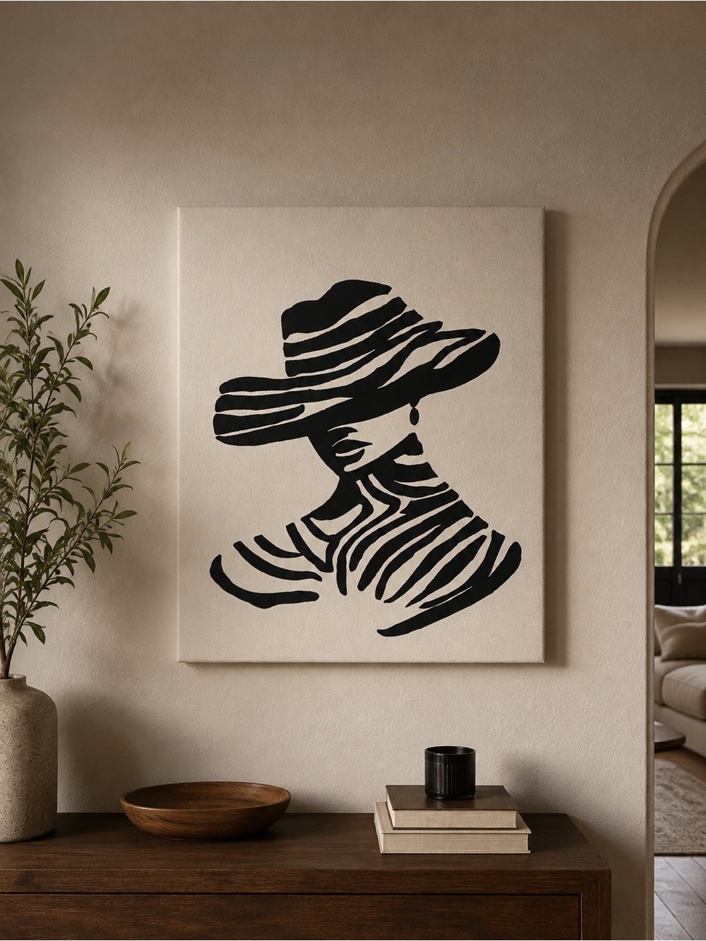 Neutral Canvas Wall Art with Black Abstract Silhouette - by local artist R.Moore